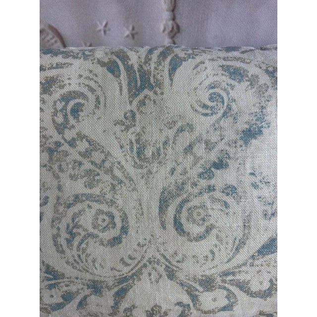 Pair of Custom Printed Linen Lumbar Pillows in Faded Aqua Baroque Damask For Sale In Los Angeles - Image 6 of 10