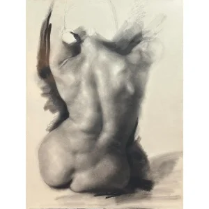 Expressive Charcoal Figurative Drawing by B. Castaneda