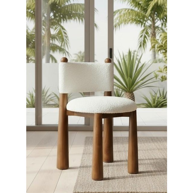 Contemporary New Set of 8 Contemporary Wood Dining Chairs With Cone Legs in White Boucle For Sale - Image 3 of 10