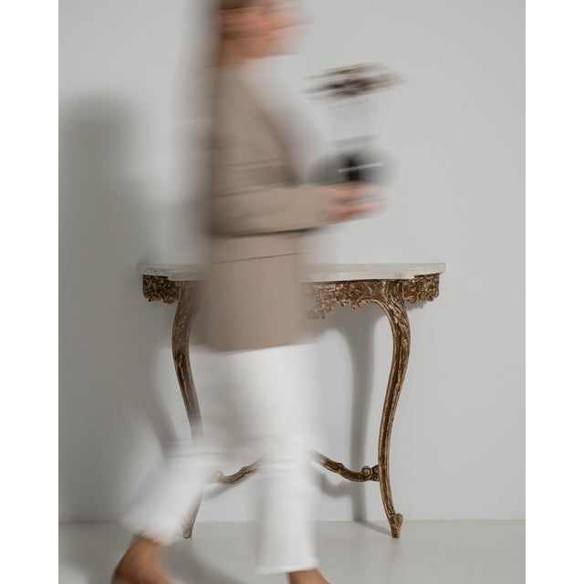 Brown Baroque Patinated Console Table with Marble Top, Antique, France, 19th Century For Sale - Image 8 of 12