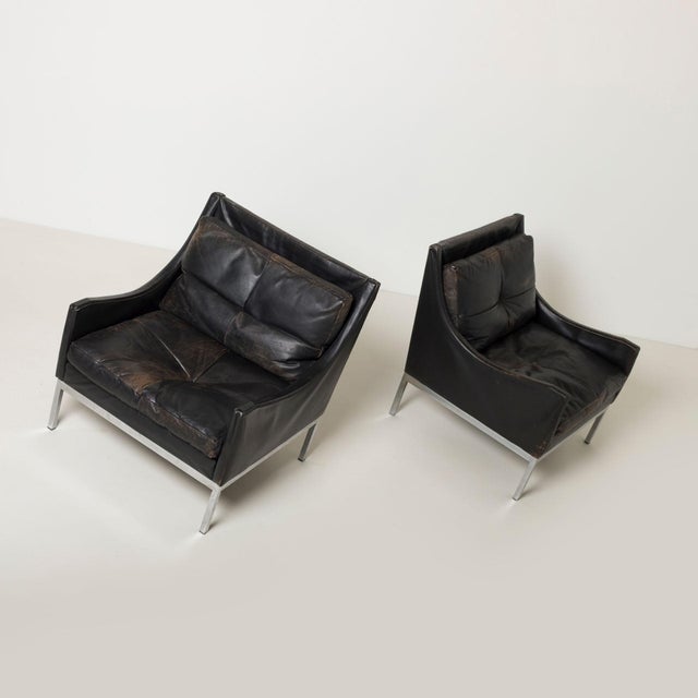 Mid-Century Lounge Chairs in Chrome and Patinated Leather, Germany, 1960s, Set of 2 For Sale - Image 4 of 13