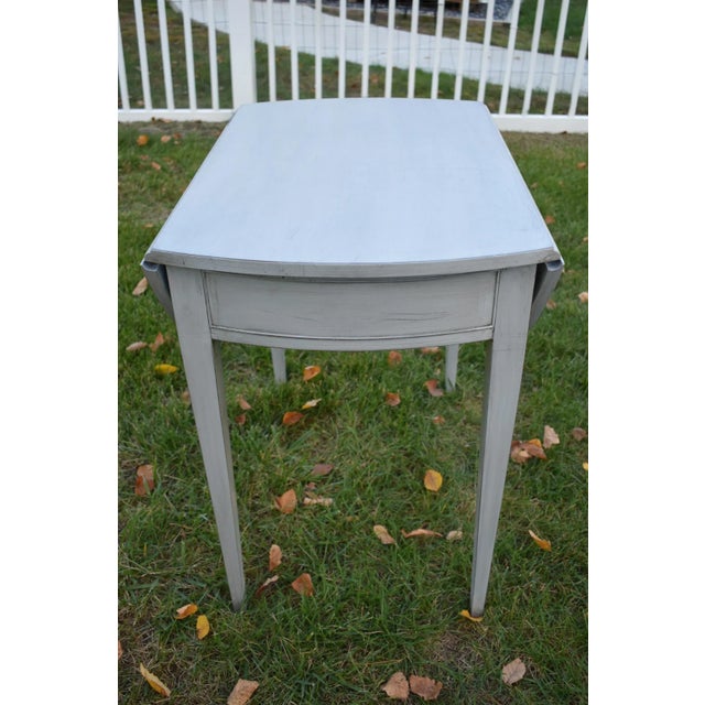 Mahogany Pembroke Drop Leaf Accent Table Painted Storage Drawer Gray 70s For Sale - Image 9 of 12