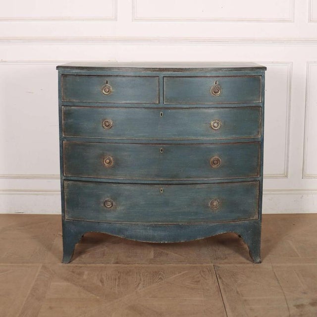 Good early 19th century English painted bow front oak chest of drawers. 1820 This piece is designed in the style of the...