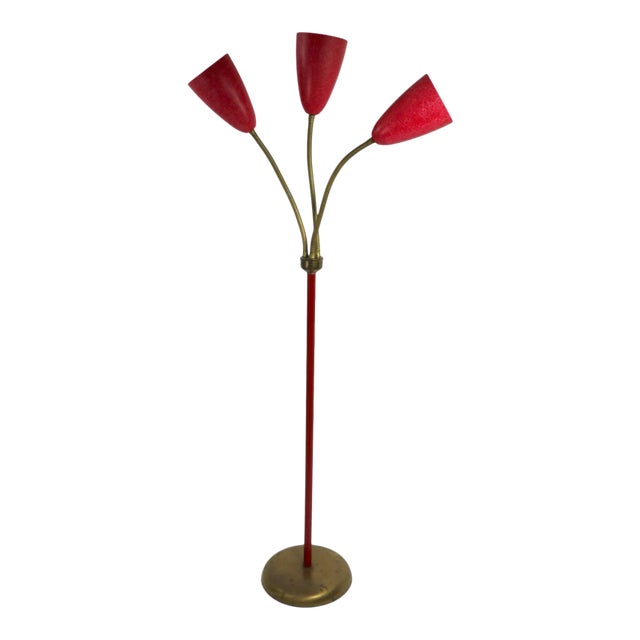 Mid Century Gooseneck Floor Lamp in Red For Sale