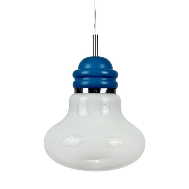Blue Mid-Century Modern Italian Blue D Bulb Pendant Light, 1970s For Sale - Image 8 of 8