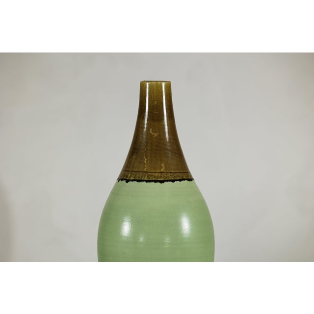 Brown Large Studio Pottery Floor Vase with Brown and Green Glaze For Sale - Image 8 of 12