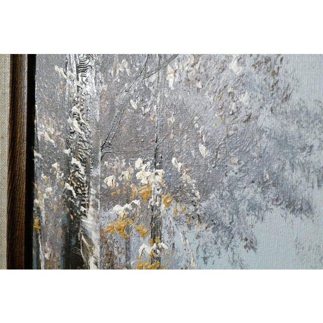 1980s Vintage Signed D. Costello Oil Painting Snowy Forest Path Landscape Framed For Sale - Image 5 of 5