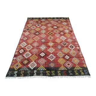 1960s Vintage Turkish Handmade Kilim Rug - 78"x112" For Sale