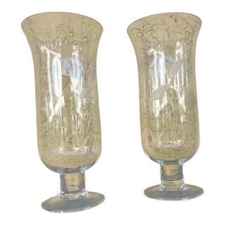 Vintage Glass Hurricane Candle Holder / Parfait Pair For Sale