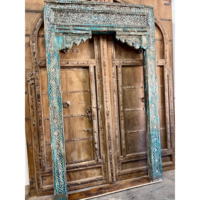 Antique Carved Teak Architectural Arch Doorway, Distressed Column Surround 99 For Sale - Image 9 of 11