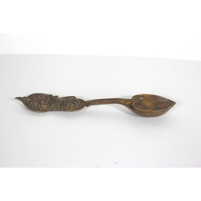 Hand Carved Wood Spoon Folk Art Treen Welsh Love Spoon For Sale - Image 6 of 8