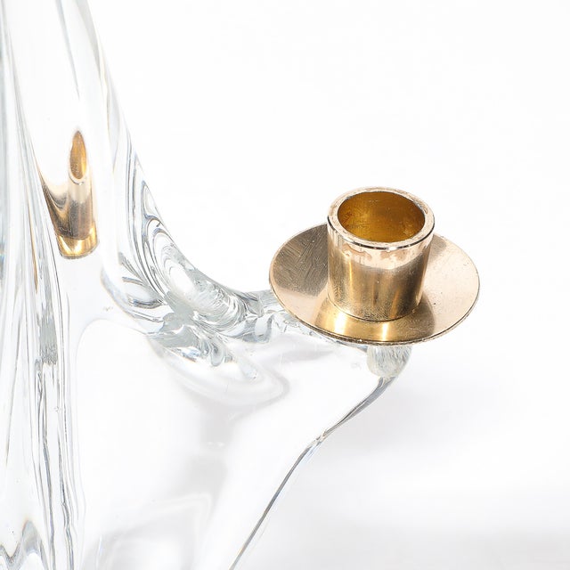 Metal Mid-Century Crystal & Brass Amorphic 4 Arm Candelabra Signed Schneider For Sale - Image 7 of 9