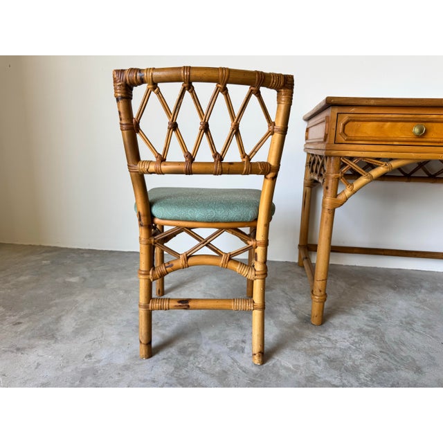 Vintage Coastal Ficks Reed Faux Bamboo Rattan Desk With Chair For Sale - Image 11 of 12