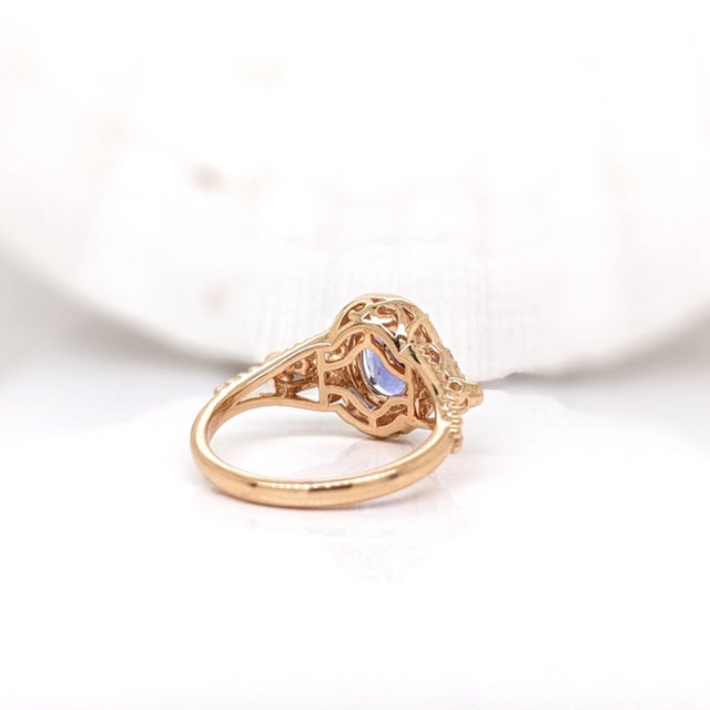 Blue 1.5ct Tanzanite Ring with Earth Mined Diamonds in Solid 14k Yellow Gold Oval 8x6 Size 6.75 For Sale - Image 8 of 8