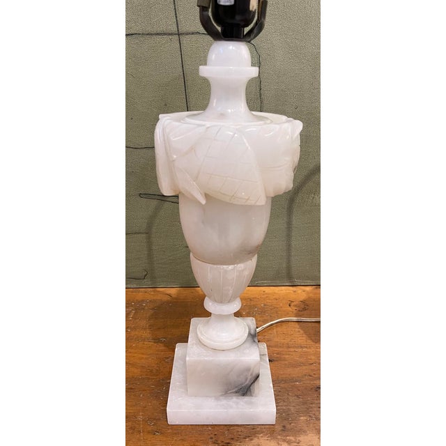 Early 20th Century Antique Italian Carved Alabaster Neoclassical Table Lamps - A Pair For Sale - Image 5 of 8