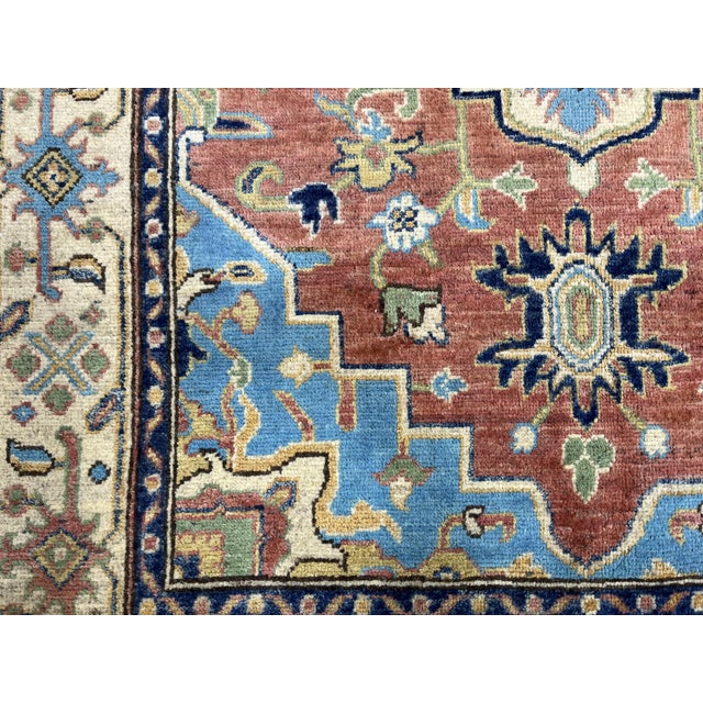 Textile Terracotta Persian Style Heriz Wool Rug With Blue Accents, 3'11" X 6'3" For Sale - Image 7 of 14