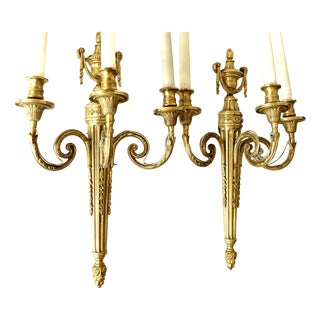 19th Century Monumental Louis XVI French Gilt Bronze Wall Sconces, Set of 2 For Sale