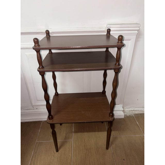 Wooden 3-Tiered Shelf, 1950s For Sale - Image 4 of 6