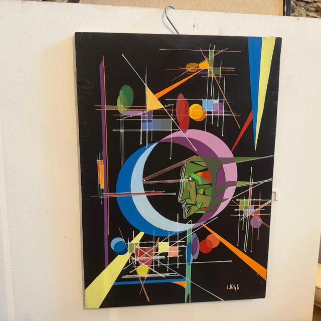 Abstract A 1980s Kandinsky Style Futurist Abstract Italian Oil Painting by Libero Vitali For Sale - Image 3 of 16