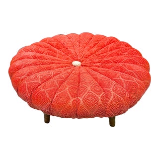 French Flower Tufted Round Footstool For Sale