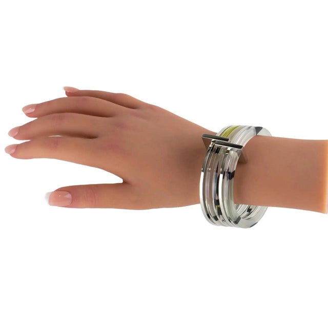 2000 - 2009 Emilio Pucci Stacked Silvered Spacer Bracelet Bangle with Lucite and Silk For Sale - Image 5 of 13