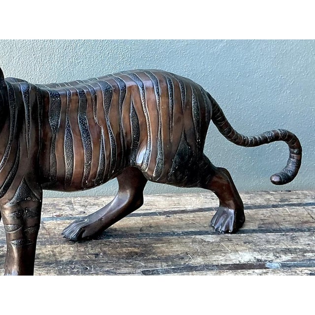Vintage Bronze Tiger Sculptures - A Pair For Sale - Image 9 of 12