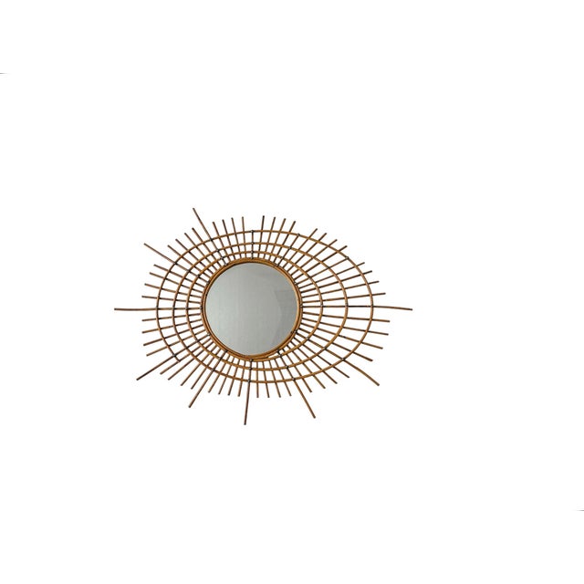 Large Asymmetrical Bamboo Rattan Sunburst Mirror with Nails, 1960s For Sale - Image 9 of 9