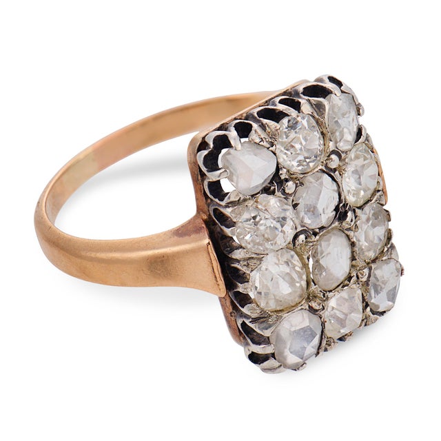1910s 1910s Edwardian Old Cut Diamond 18k Yellow Gold and Silver Ring, Size 5 For Sale - Image 5 of 7