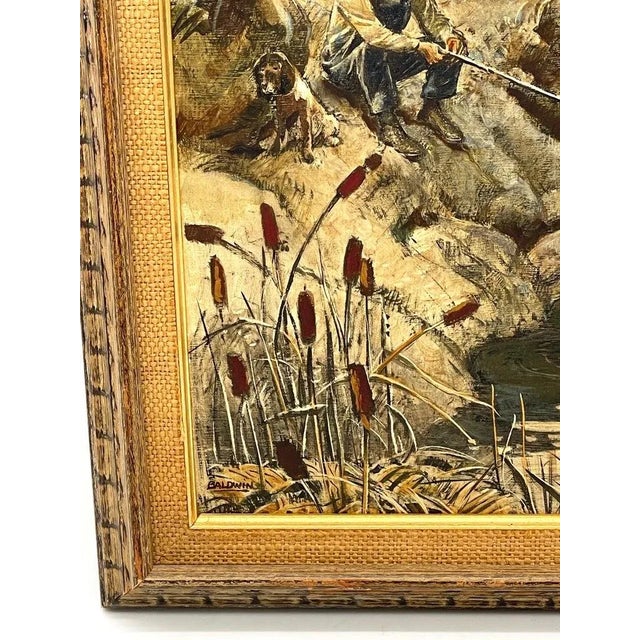 Mid 20th Century American School Oil Painting Fishing Landscape Signed Baldwin For Sale - Image 4 of 7