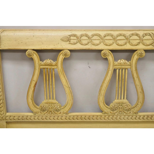Mid 20th Century Vintage Italian Neoclassical Carved Lyre Harp Wooden King Size Bed Headboard For Sale - Image 5 of 10