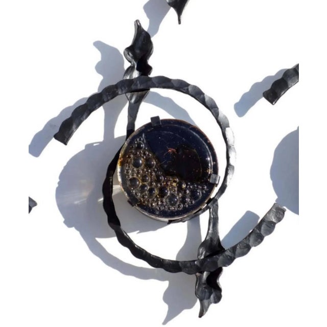 This set of six wall lamps from the 1960s features iron frames and glass shades and is in working condition. European Plug...