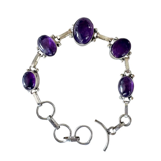 Vintage Amethyst and Sterling Silver Link Bracelet For Sale In New York - Image 6 of 6