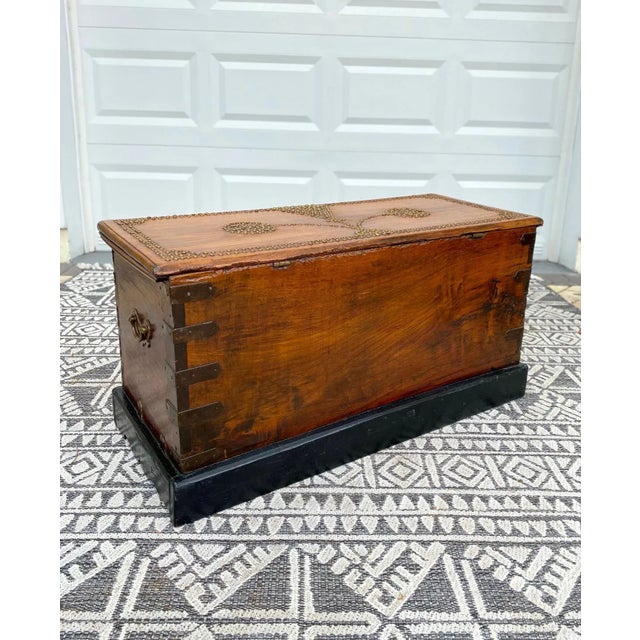 Antique 19th Century Zanzibar Chest in Teak Wood With Brass Overlay and Studs For Sale - Image 12 of 13