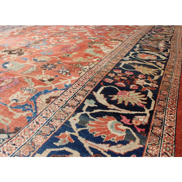 Brick Red Large Antique Hand Knotted Sultanabad Rug in Red and Blue For Sale - Image 8 of 10