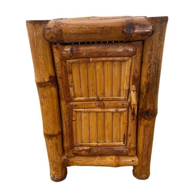 Japanese 1960s Mid Century Nightstand Cabinet With Shelf Elephant Bamboo Wicker Tiki Style For Sale - Image 3 of 12