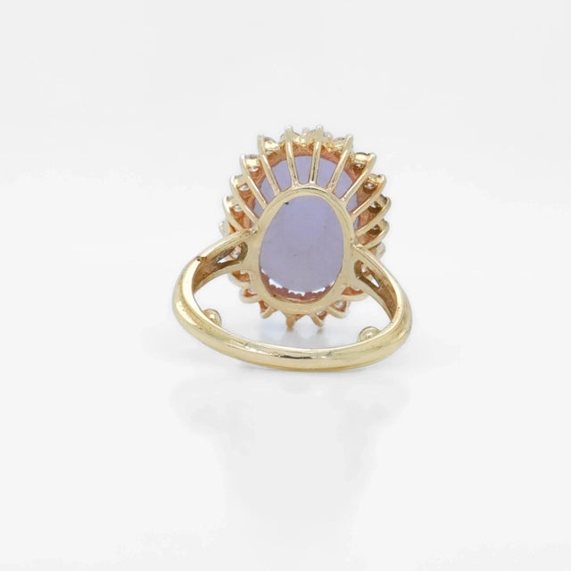 Vintage 14k Gold, Type a Lavender Jadeite, and Diamond Cocktail Ring For Sale - Image 9 of 12