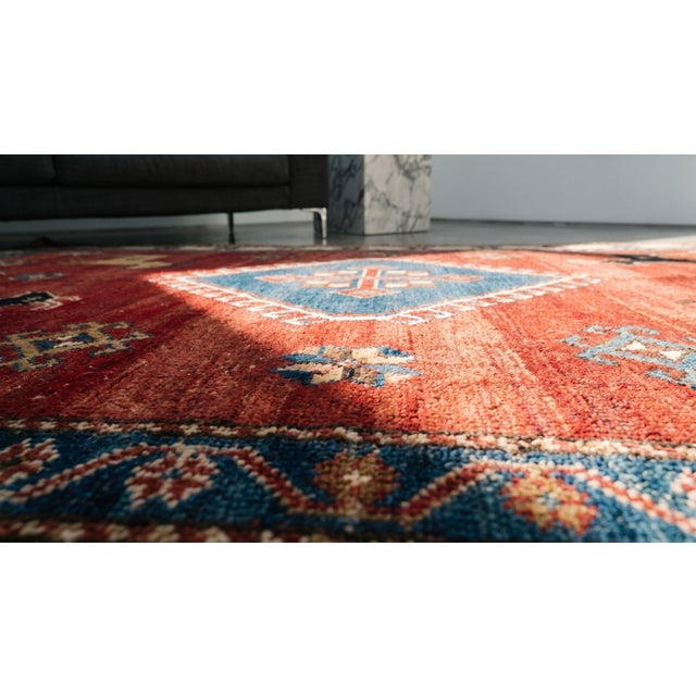 Scarlet 1890s Red Rust Medallion Tribal Antique Hand Knotted Persian Gabbeh Rug 5'3" X 8'10" Wool Carpet For Sale - Image 8 of 9