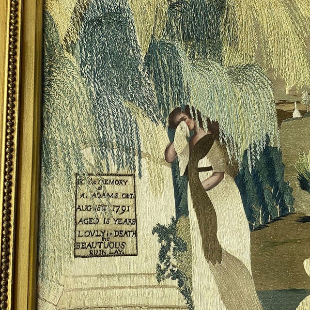 American New England School Silk and Needlework Mourning Picture to A. Adams For Sale - Image 12 of 12