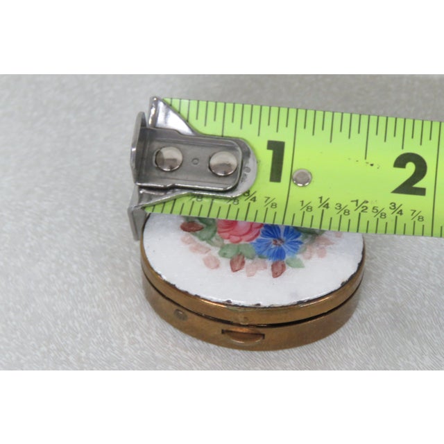 Metal Porcelain White and Gold Floral Small Pill Box For Sale - Image 7 of 10