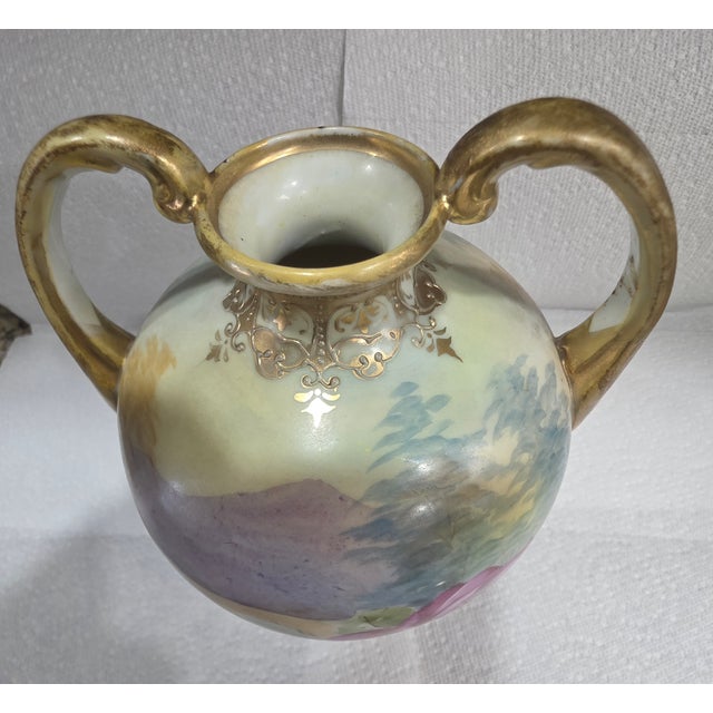 Nippon Hand Painted Flowers Vase With Two Gilded Handles For Sale In Orlando - Image 6 of 7