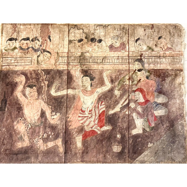 1950s Southeast Asia Silk Folk Art 19th Century Thai Temple Style Painting For Sale In Los Angeles - Image 6 of 8
