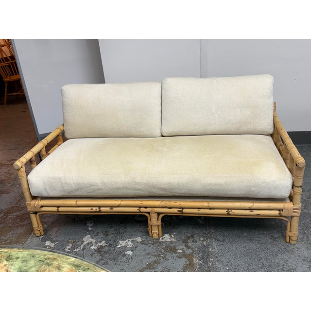 Design Plus Gallery presents a Vintage Italian Bamboo Sofa by Vivai Del Sud for Wicker Works. This two-seater sofa...