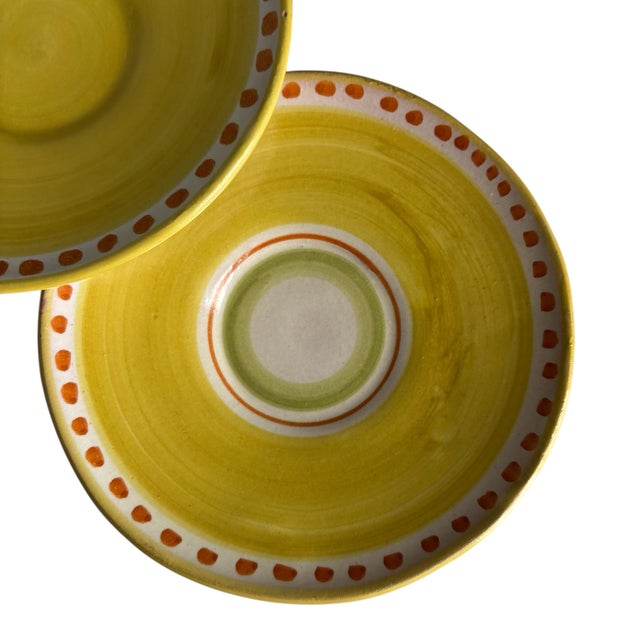Traditional Vintage Vietri Solimene Compagna Hand Painted Yellow Saucer Dessert Plates Set of 5 For Sale - Image 3 of 6