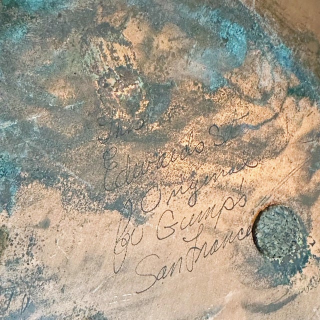 Paint Mid Century Original Edwards Star Enamel Plate Dish in Blue, Turquoise Yellow and Copper For Sale - Image 7 of 7