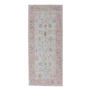 Oushak Gallery Rug With Soft Ivory Field and Accents in Light Blue 4'0 X 10'2