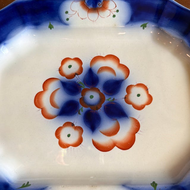 Farmhouse Antique Gaudy Welsh Crescent Pinwheel Flow Blue Small Platter, Circa 1840s For Sale - Image 3 of 12