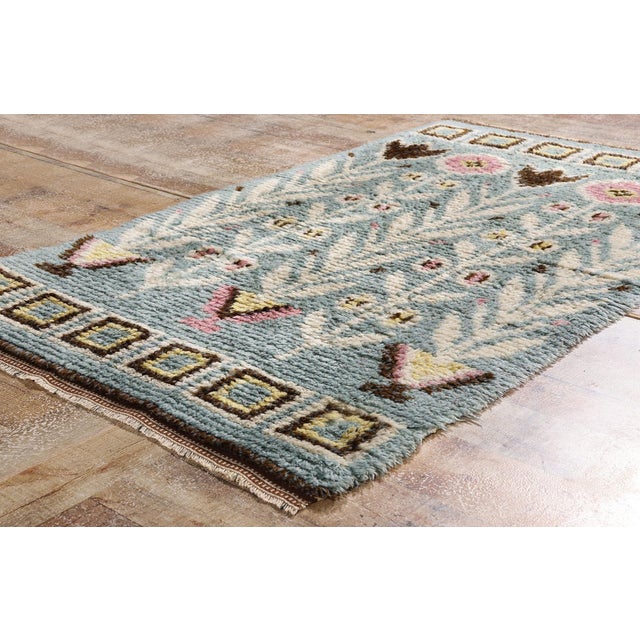 Baby Blue Vintage Swedish Rya Rug, 03'02 X 05'05 For Sale - Image 8 of 10