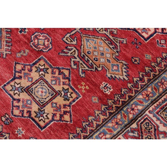 Shabby Chic Shabby Chic Super Kazak Red/Tan Wool Rug - 4'10'' X 6'7'' For Sale - Image 3 of 10