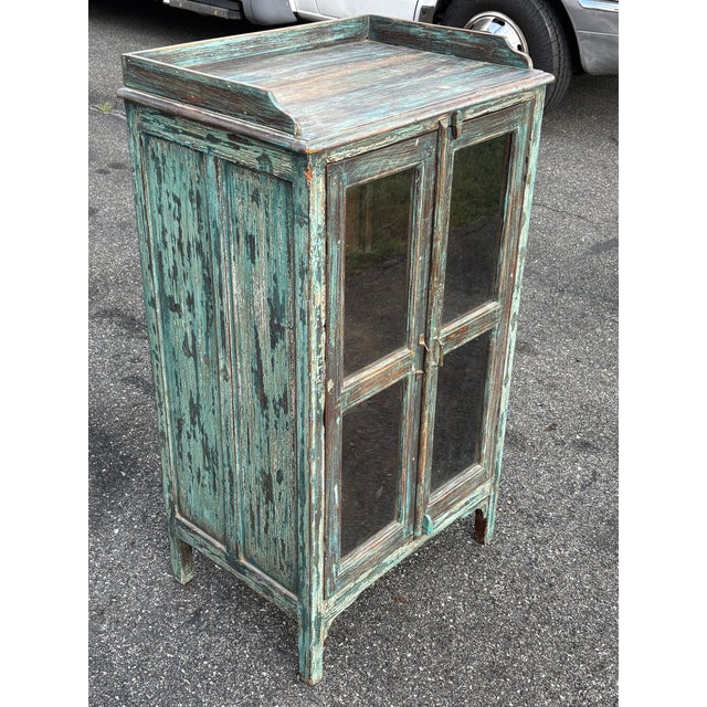 American Early 20th Century. Artisan Painted Two Door Display Cabinet For Sale - Image 3 of 14