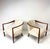1950's sculpted walnut lounge chairs. Very well crafted chairs with beautiful wood grain. Newly upholstered in a white...